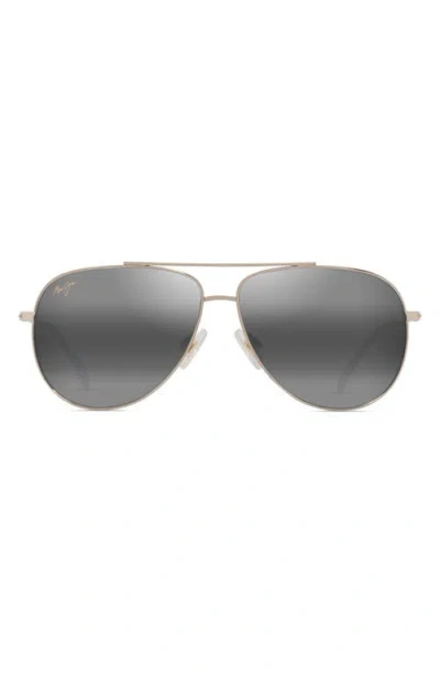 Maui Jim Hauoli 59mm Polarized Gradient Aviator Sunglasses In Shiny Light Gold Crystal