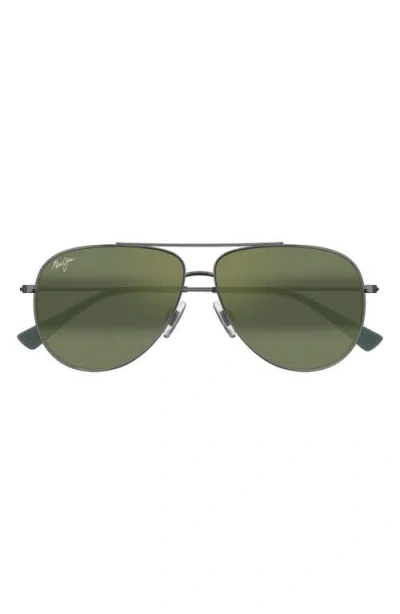 Maui Jim Hauoli 59mm Polarizedplus2® Aviator Sunglasses In Silver/maui Ht