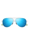 Maui Jim Hauoli Xl 62mm Polarized Oversize Aviator Sunglasses In Silver/blue Hawaii