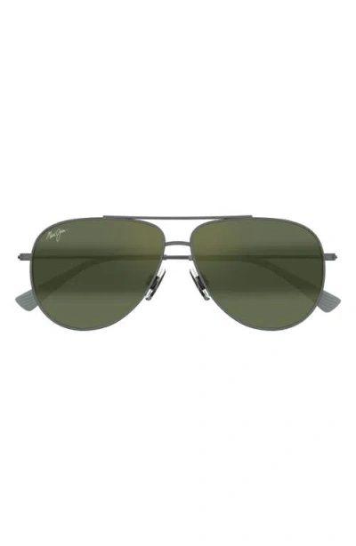 Maui Jim Hauoli Xl 62mm Polarized Oversize Aviator Sunglasses In Silver/maui Ht