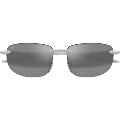 Maui Jim Hookipa 63mm Polarizedplus®2 Rectangular Sunglasses In Metal Matte Silver/grey