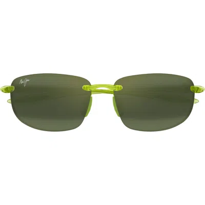 Maui Jim Ho'okipa 64mm Oversize Polarizedplus2® Rectangular Sunglasses In Shiny Transparent Light Green