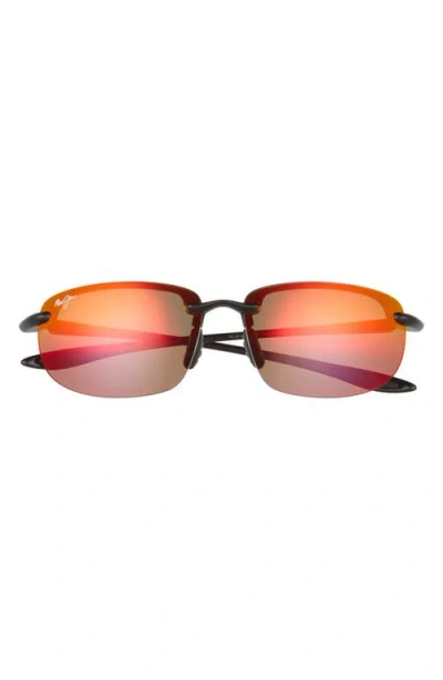 Maui Jim Hookipa 64mm Polarized Rectangle Sunglasses In Black Matte/hawaii Lava