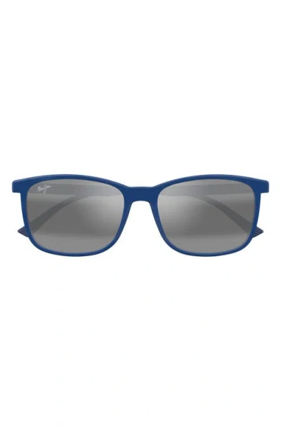 Maui Jim Hulili 57mm Polarized Rectangular Sunglasses In Matte Blue