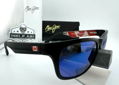 Pre-owned Maui Jim Kahi Mj 736-02ca Black Canada With Blue Hawaii Polarized Sunglasses