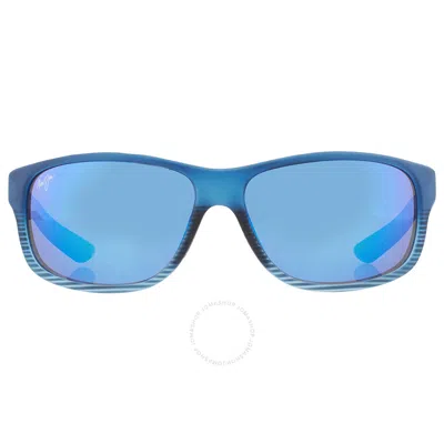 Maui Jim Kaiwi Channel Blue Hawaii Wrap Unisex Sunglasses B840-03s In Black / Blue