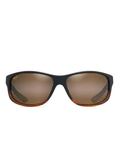 Maui Jim Kaiwi Channel Rectangle-frame Sunglasses In Black