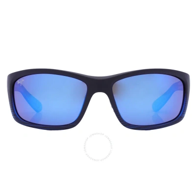 Maui Jim Kanaio Blue Hawaii Wrap Unisex Sunglasses B766-08c 61 In Black / Blue