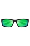 Maui Jim Kanaio Coast 61mm Polarizedplus2® Rectangular Sunglasses In Black/maui Green