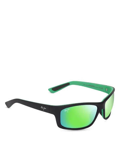 Maui Jim Kanaio Coast Rectangular Wrap Sunglasses, 61mm In Matte Black