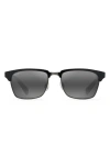 Maui Jim Kawika 54mm Polarizedplus®2 Rectangular Sunglasses In Black Gloss/pewter