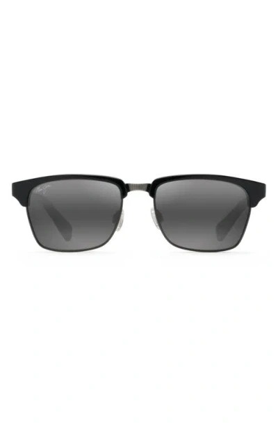 Maui Jim Kawika 54mm Polarizedplus®2 Rectangular Sunglasses In Black Gloss/pewter
