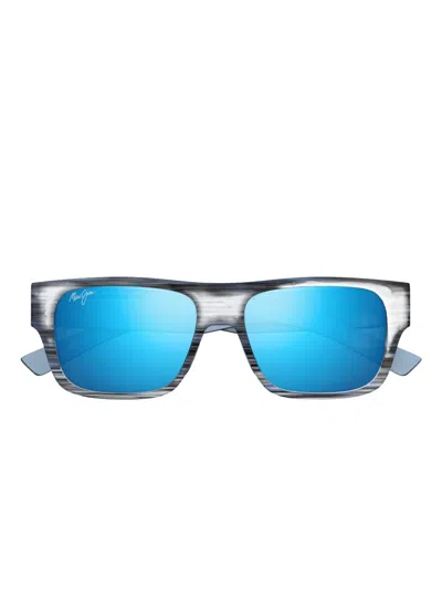 Maui Jim Keahi Wood-grain Square Sunglasses In Blue