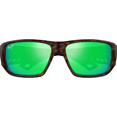 Maui Jim Keha 63mm Oversize Polarized Rectangular Sunglasses In Brown/mauigreen