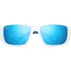 Maui Jim Keha 63mm Oversize Polarized Rectangular Sunglasses In White/blue Hawaii