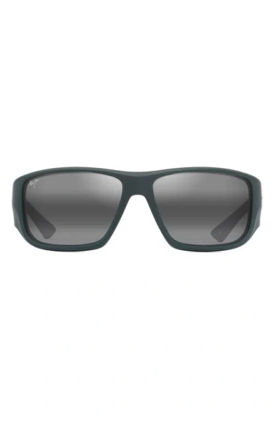 Maui Jim Keha 63mm Polarized Oversize Rectangular Sunglasses In Matte Dark Military Green