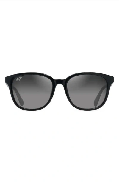Maui Jim Kuikahi 55mm Gradient Polarizedplus2® Square Sunglasses In Shiny Black W/trans Light Grey
