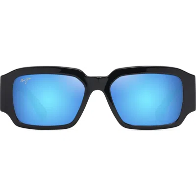 Maui Jim Kupale 55mm Gradient Polarizedplus2® Rectangular Sunglasses In Shiny Black