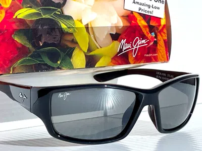 Pre-owned Maui Jim Local Kine Shiny Black Polarized Grey Glass Sunglass 810-07e In Gray