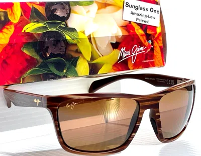 Pre-owned Maui Jim Makoa Matte Woodgrain Polarized Bronze Glass Sunglass H804-25w In Brown