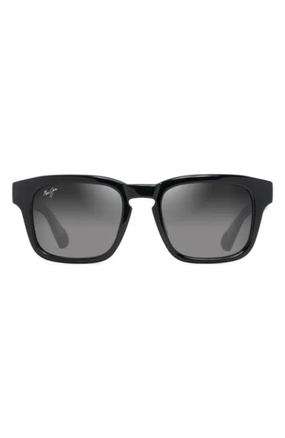 Maui Jim Maluhia 52mm Gradient Polarizedplus2® Square Sunglasses In Shiny Black W/trans Light Grey