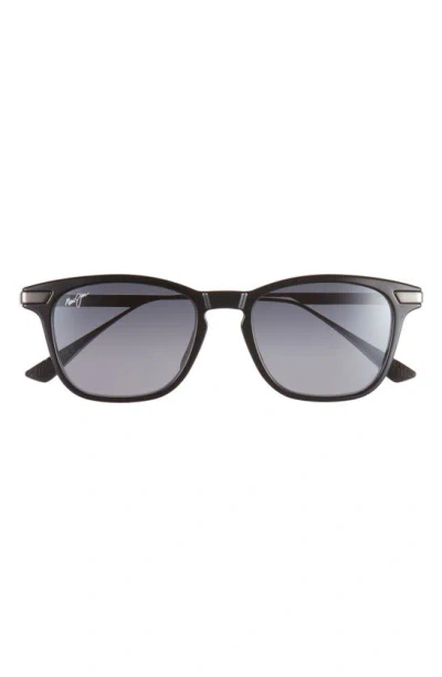Maui Jim Manaolana 51mm Polarized Square Sunglasses In Shiny Black W/ Gunmetal