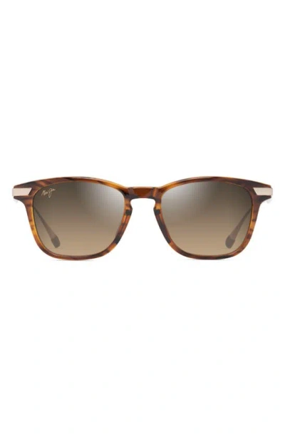 Maui Jim Manaolana 51mm Polarized Square Sunglasses In Shiny Dark Havana W/ Gold