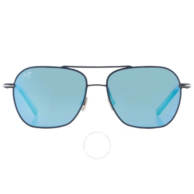 Maui Jim Mano Blue Hawaii Mask Unisex Sunglasses B877-03 57 In Blue / Dark / Navy / Silver