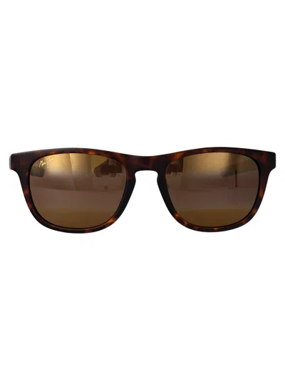 Maui Jim Matte Dark Havana Plastic Sunglasses In Blue