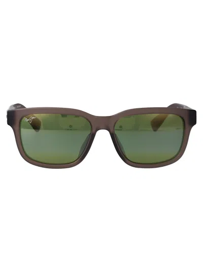 Maui Jim Matte Transparent Grey Plastic Sunglasses In Brown