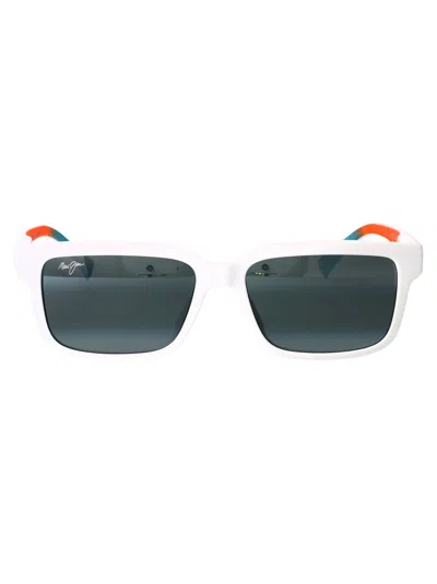 Maui Jim Matte White Neutral Grey Acetate Sunglasses In Green