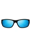 Maui Jim Mauklele 64mm Polarizedplus2® Wraparound Rectangular Sunglasses In Matte Black/blue Hawaii