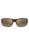 Maui Jim Mauklele 64mm Polarizedplus2® Wraparound Rectangular Sunglasses In Gold