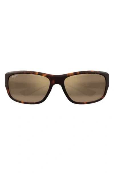 Maui Jim Mauklele 64mm Polarizedplus2® Wraparound Rectangular Sunglasses In Gold