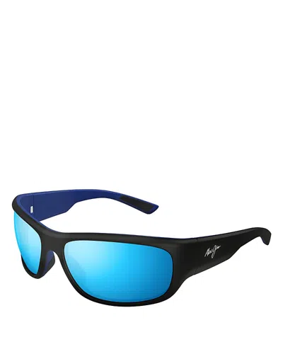 Maui Jim Mauklele Rectangle Sunglasses, 64mm In Matte Black/blue