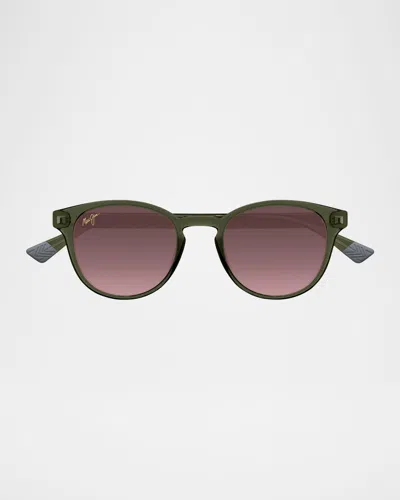 Maui Jim Men's Hiehie Nylon Round Sunglasses In Green