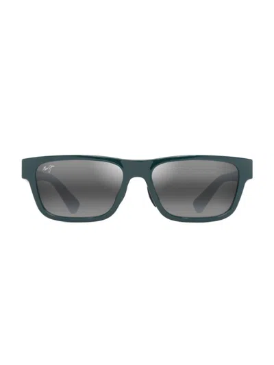 Maui Jim Men's Keola 57mm Rectangle Sunglasses In Shiny Dark Green Grey