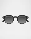 Maui Jim Men's Momi Titanium And Nylon Round Sunglasses In Shiny Black Grey