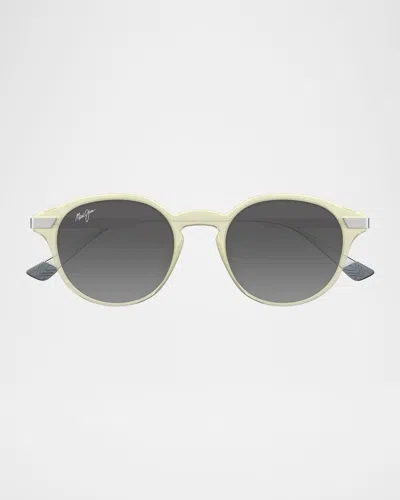 Maui Jim Men's Momi Titanium And Nylon Round Sunglasses In Shiny Transparent Yellow Grey
