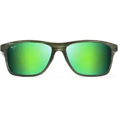 Pre-owned Maui Jim Men's Polarized Rectangular Sunglasses - Large In Green