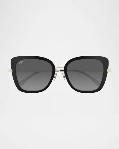 Maui Jim Men's Violet Lake Titanium And Acetate Cat-eye Sunglasses In Black
