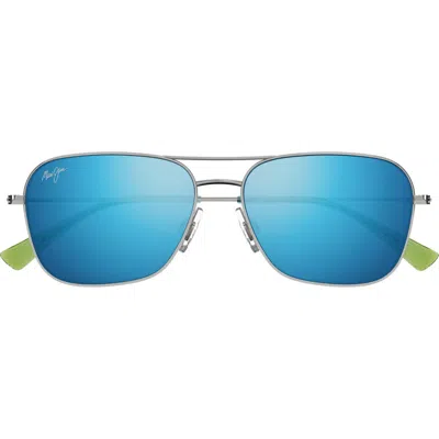 Maui Jim Naauao 58mm Polarizedplus2® Aviator Sunglasses In Silver/blue Hawaii