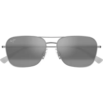 Maui Jim Naauao 58mm Polarizedplus2® Aviator Sunglasses In Silver/neutral Grey