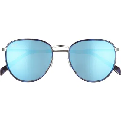 Maui Jim Noni 54mm Polarizedplus® Round Sunglasses In Navy With Silver/blue Hawaii