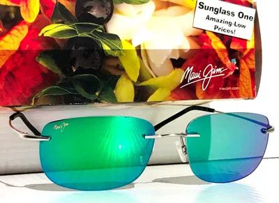 Pre-owned Maui Jim Ohai Matte Silver Polarized Green Mirror Sunglass Gm334-17m