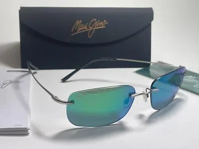 Pre-owned Maui Jim Ohai Polarized Titanium Sunglasses Gm334-17m Matte Silver/maui Green
