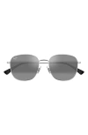 Maui Jim Olali Af 55mm Polarized Square Sunglasses In Shiny Silver W/black