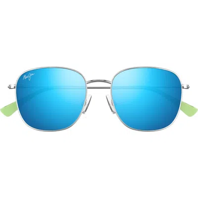 Maui Jim Olali Af 55mm Polarized Square Sunglasses In Shiny Silver W/blue Green