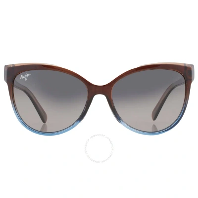 Maui Jim Olu Olu Neutral Grey Cat Eye Ladies Sunglasses Gs537-01f 57 In Blue / Chocolate / Dark / Grey