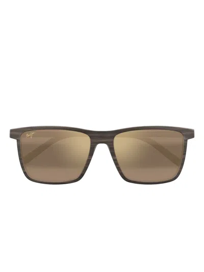 Maui Jim One Way Wood-effect Square Sunglasses In Brown